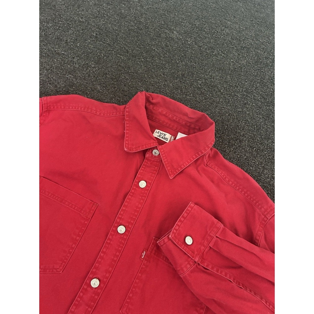 Vintage Levis Denim Button Up Shirt Red Mens Large Cowboy Western Ranch Outdoors